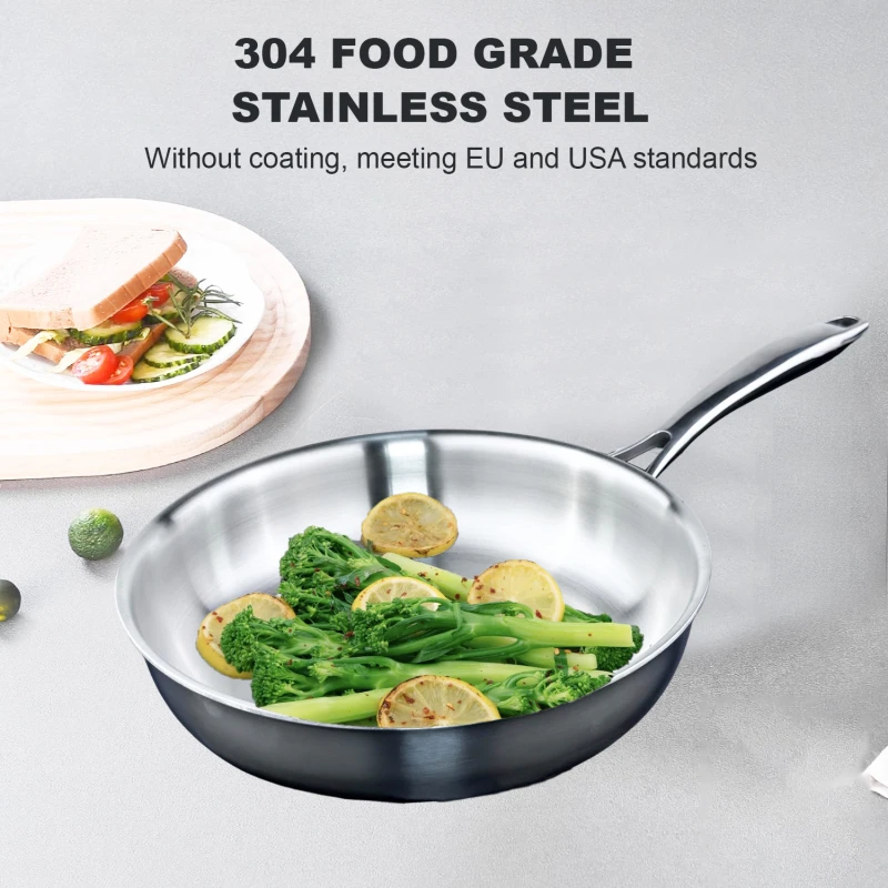 Professional Food Grade 3.5mm Frypan Kitchenware 3-ply 304 Stainless Steel Nonstick Kitchen Cooking Pots And Pans