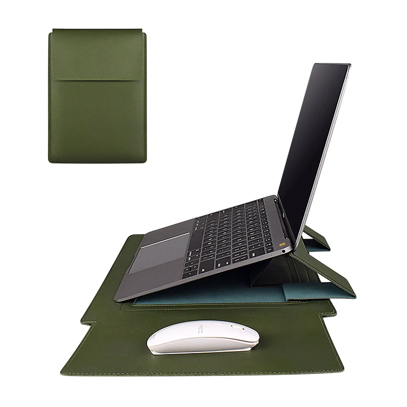 2 in 1 PU Leather Laptop Sleeve Stand Bag Trendy Waterproof Notebook Computer Case With Mouse Pad