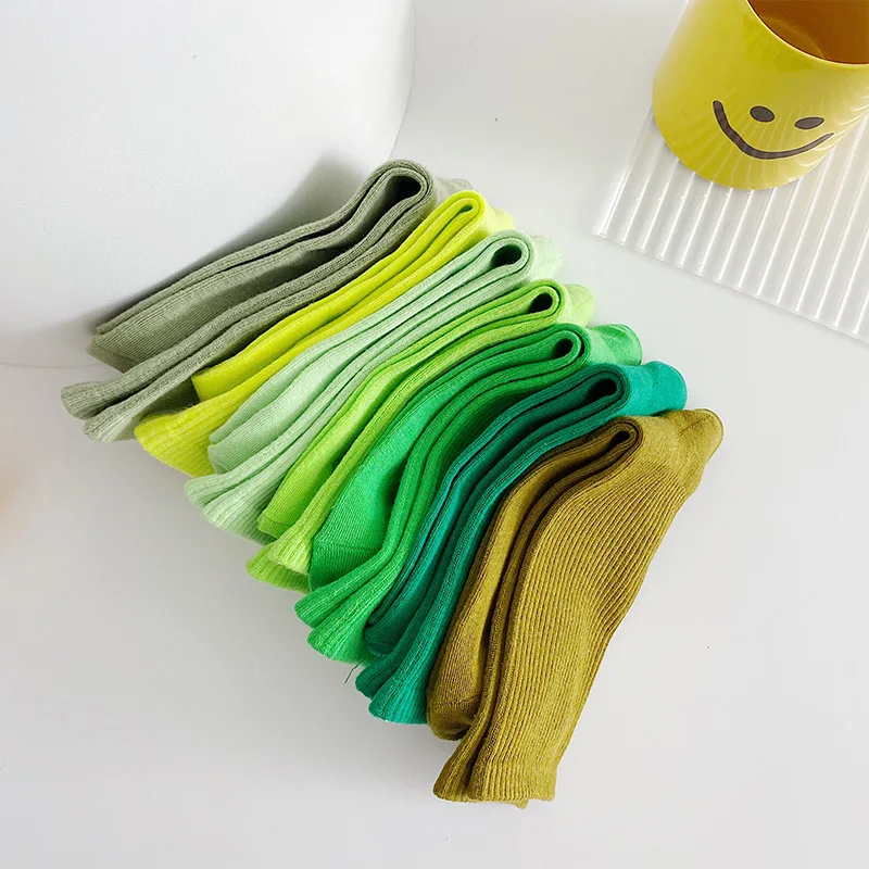 New Spring Candy Color Solid Yellow Red Purple Green Comfortable Colorful Cotton Women Crew Socks