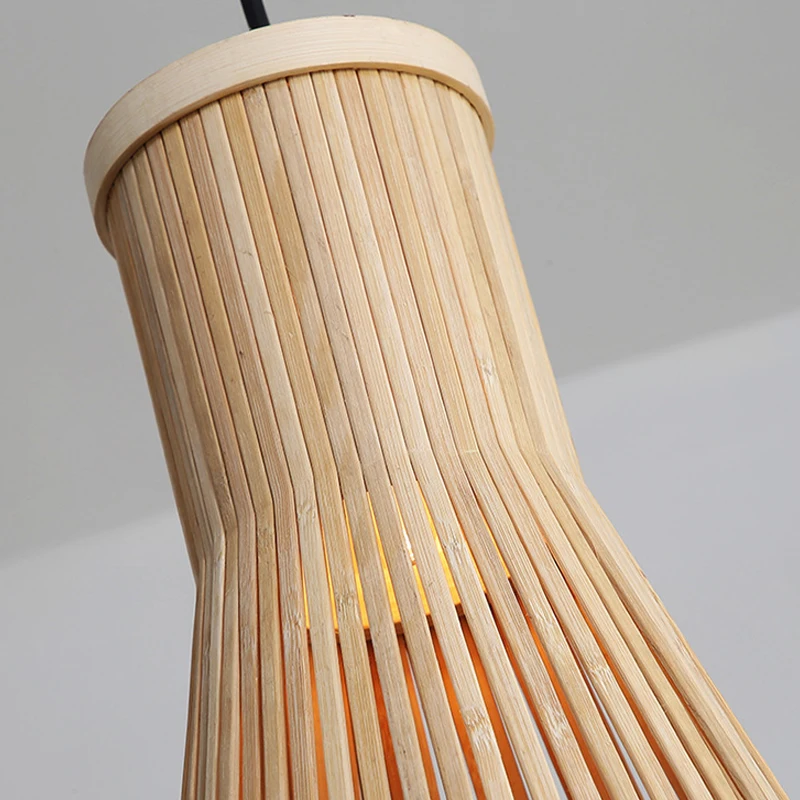 New Vintage Bamboo Wicker Rattan Wave Shade Pendant Light Hanging Ceiling Lamp Fixture Home Decor Bamboo Lampshade