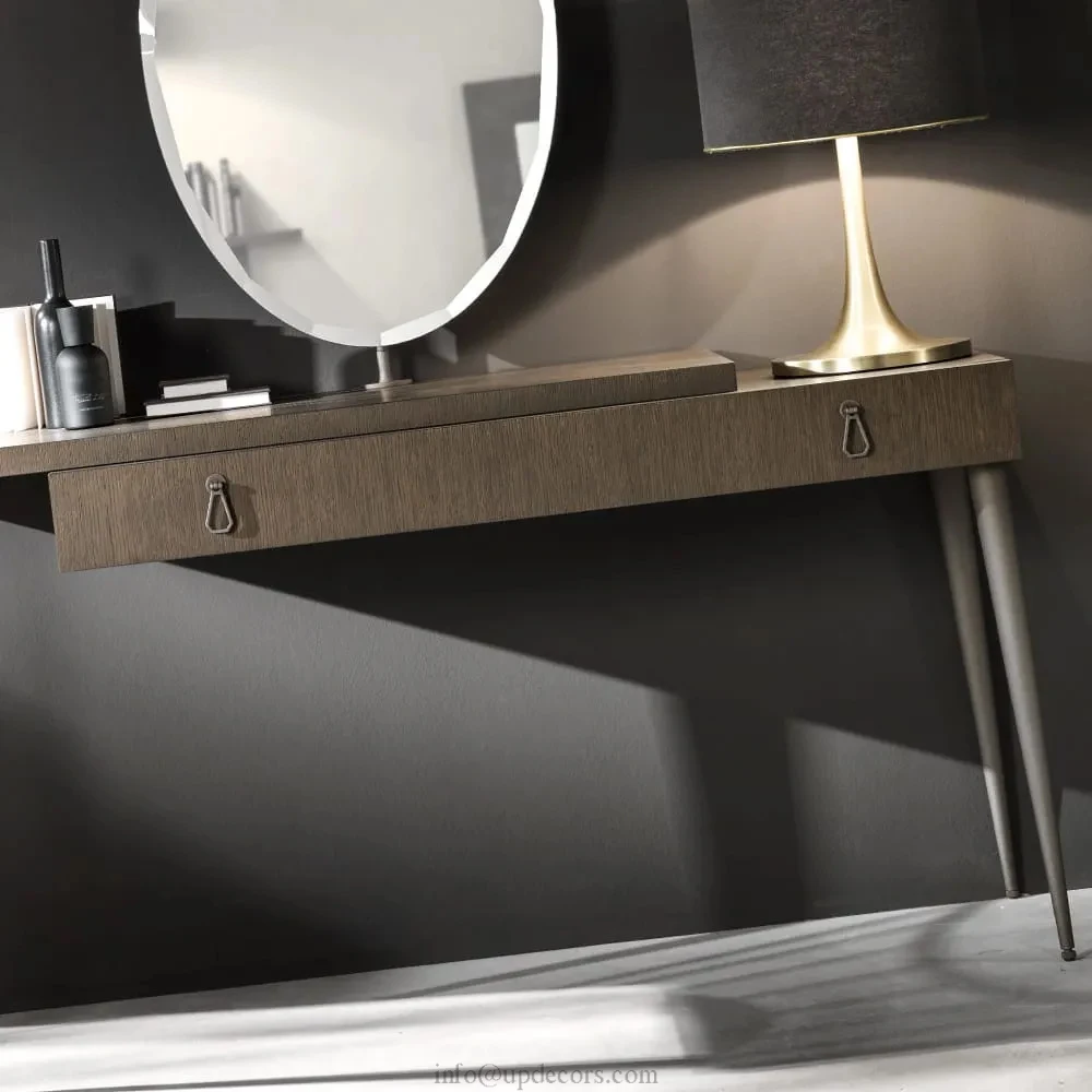 High End Bespoke Furniture Italian Bedroom Furniture Designer Veneered Dressing Table With Oval Mirror