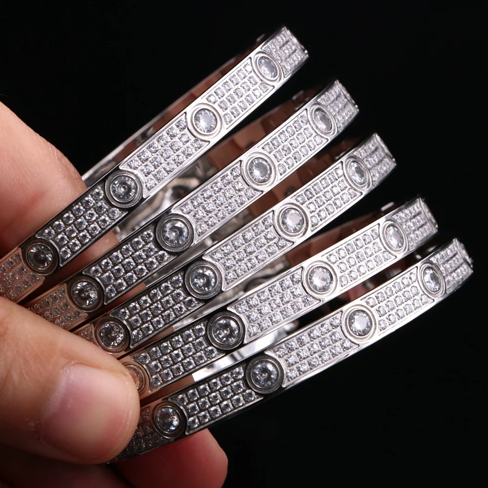 Fashion Love Series Firm Quality Stainless Steel Iced Out Cuff Screwdriver Bangle Bracelet for Women and Men