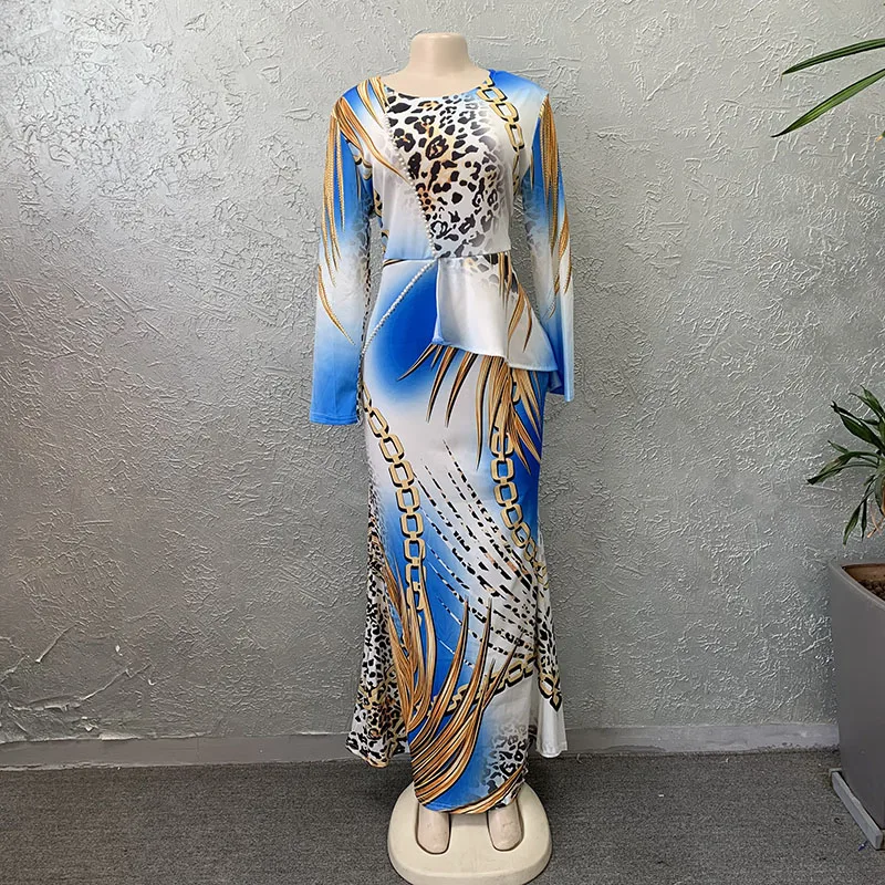 Houseofsd Elegant Printed Long Sleeve Turkey Maxi Dress African Women Long Prom Dress