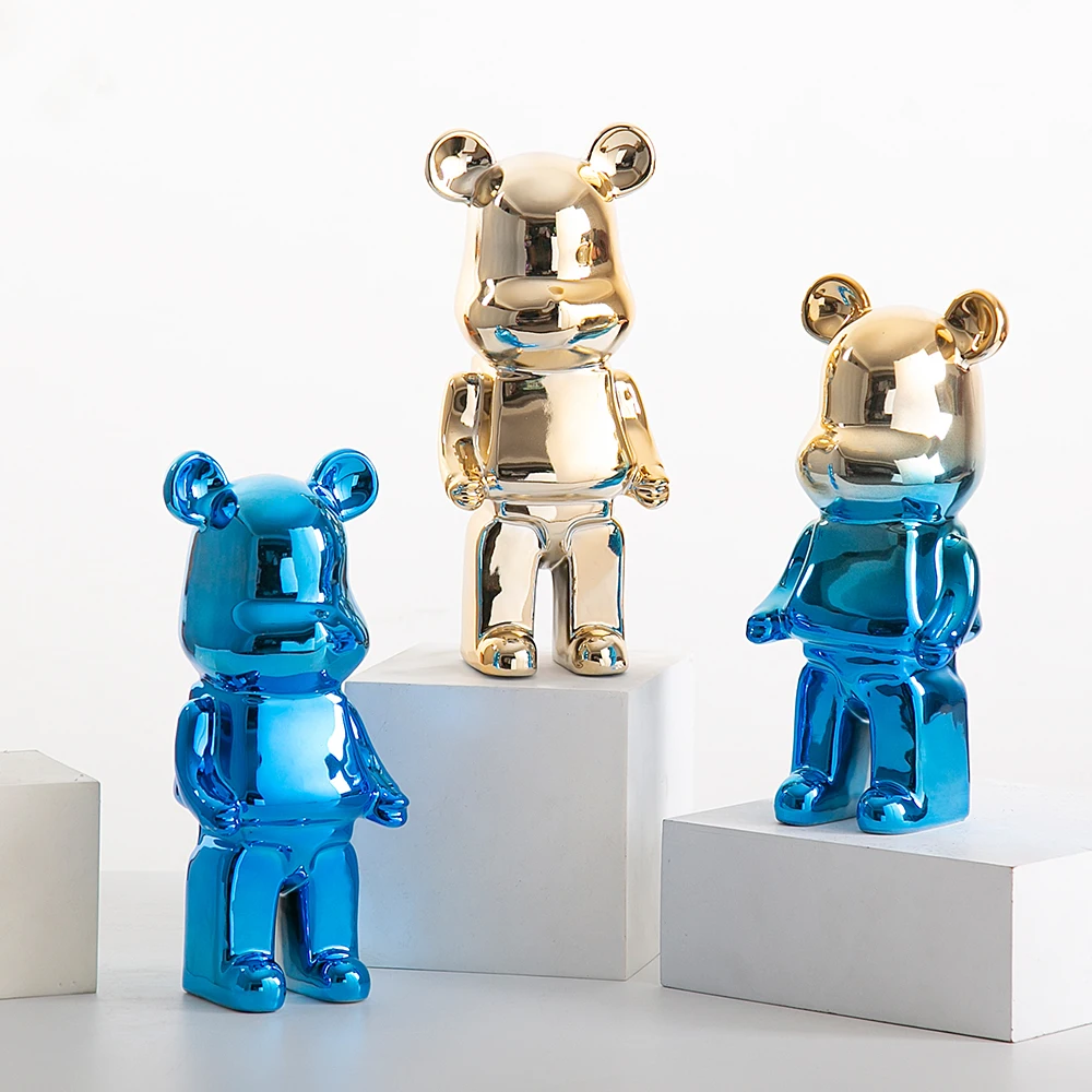 Nordic ceramics Bearbricks Crafts Violent Bear Electroplating  Sculpture Ornament Home Decoration Living Room
