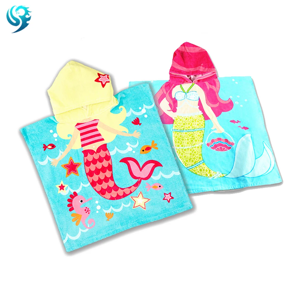High Quality Microfiber Kids Cartoon Print Poncho Towel for Children Beach Poncho Kids Kids Poncho Wholesale Hooded Towels