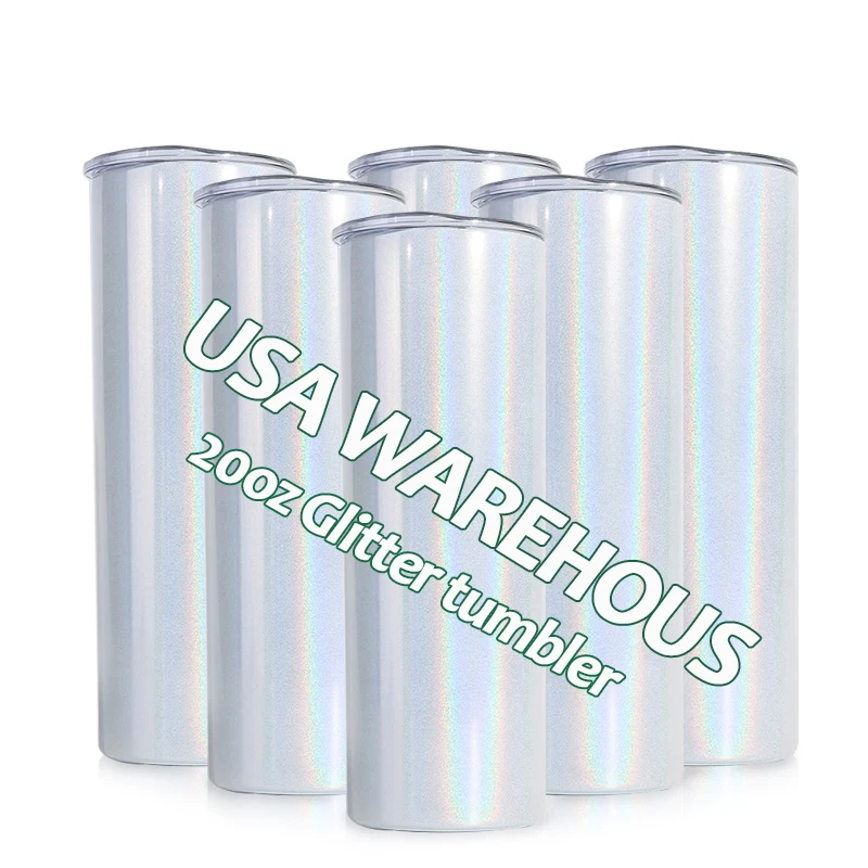 Wholesale US Warehouse glitter 20oz Sublimation shimmer Glitter Light Tumbler Cups in Bulk With sliding Lid and Straw
