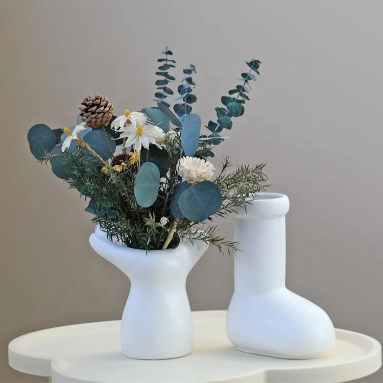 Hot Sale Creative Cartoon Shape Ceramic Vase Hand Shoes and Feet Design Industrial Style Modern Tabletop Ornament ceramic vase