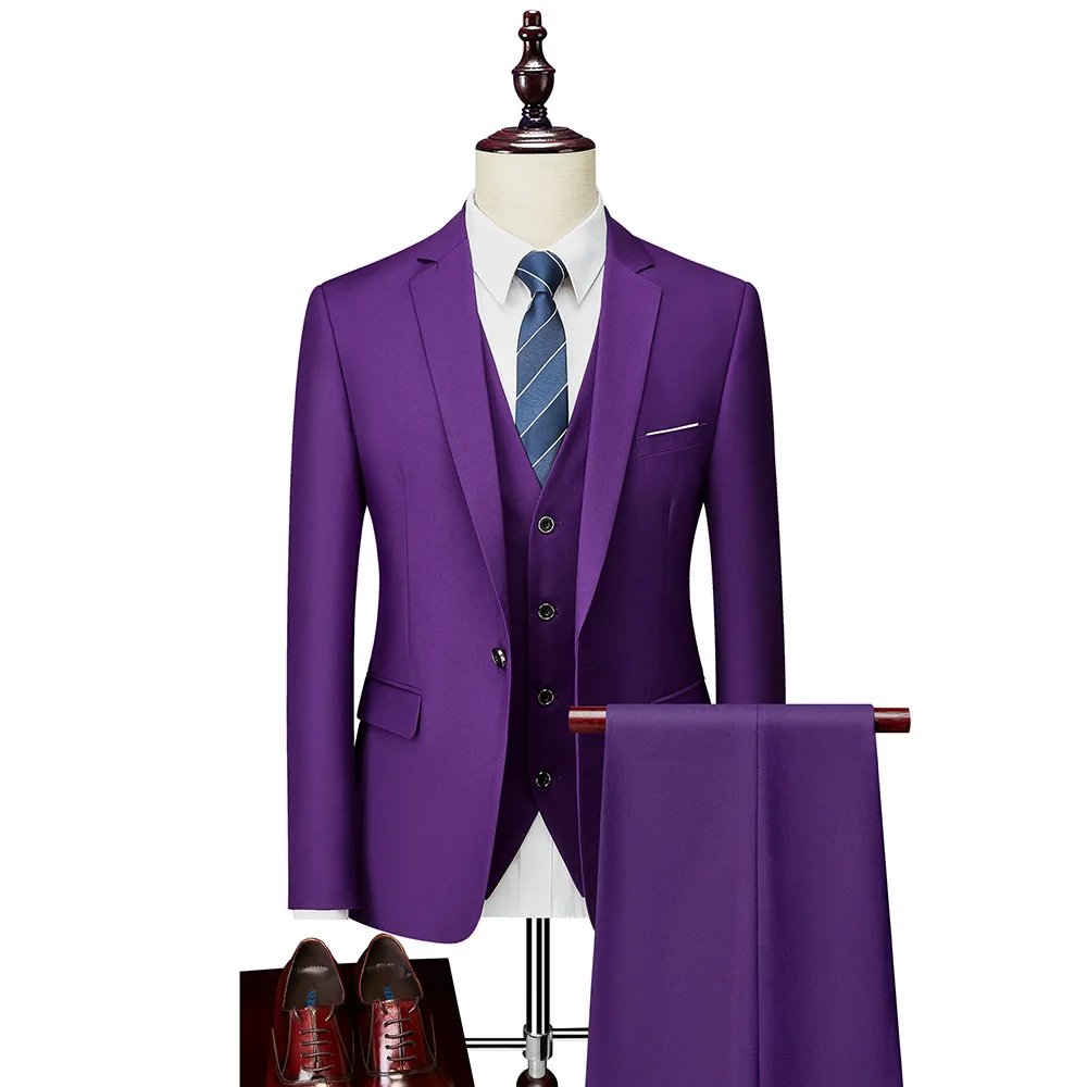 Wholesale High Quality One Button Men Wedding Suit Set 3 Pieces Blazer+Pants+Vest Set Man Business Formal Suit