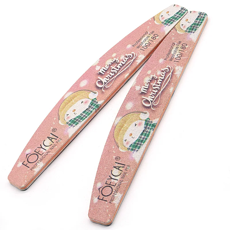 Christmas half moon printed 100/180 180 grit korean sandpaper pink nail files with logo