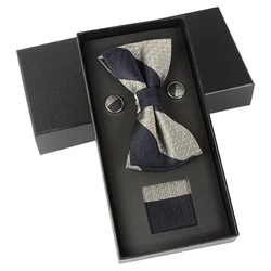 Hamocigia Fashion Mens Silk Jacquard Woven Pre tied Bowtie Gift Set