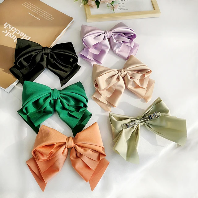2022 Spring Hair Accessories Headband for Girl Big Bow Hairpin Pure Color Fabric Pleated Hair Pin