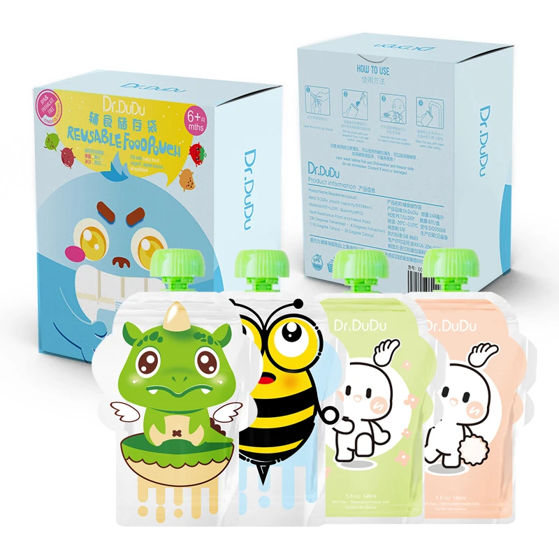 Reusable  baby food pouch 5oz 6oz double zipper with spout