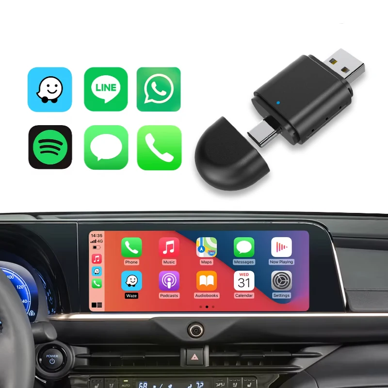 CarPlay Android Auto Wireless Adapter, Stability Automatic Connection for OEM Wired CarPlay Android Auto