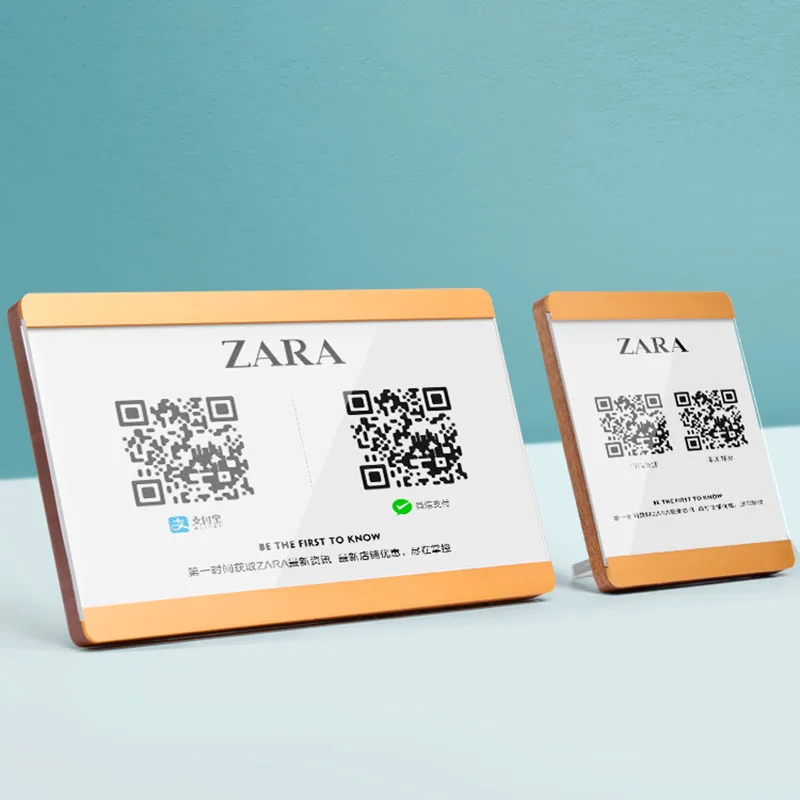 Acrylic Sign Holder Price Qr Menu Mini Photo Frame Wood Display Stand for Retail Store
