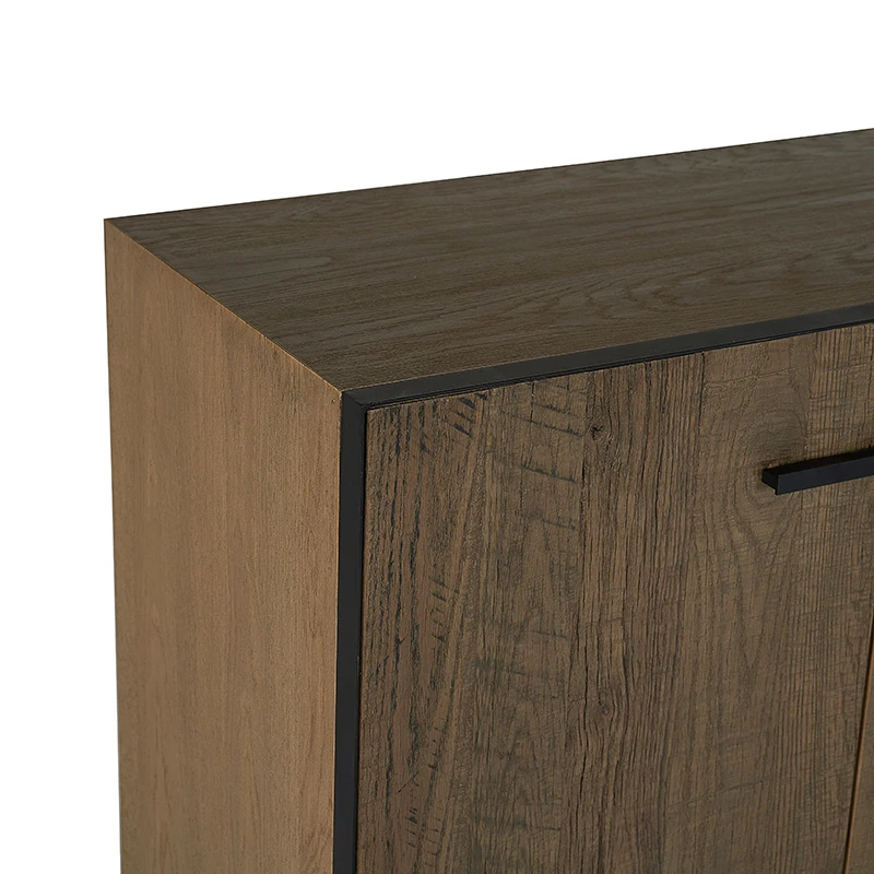 MRS WOODS Gold Metal Black Solid Reclaimed Oak Wood Sideboards And Buffets Cabinet