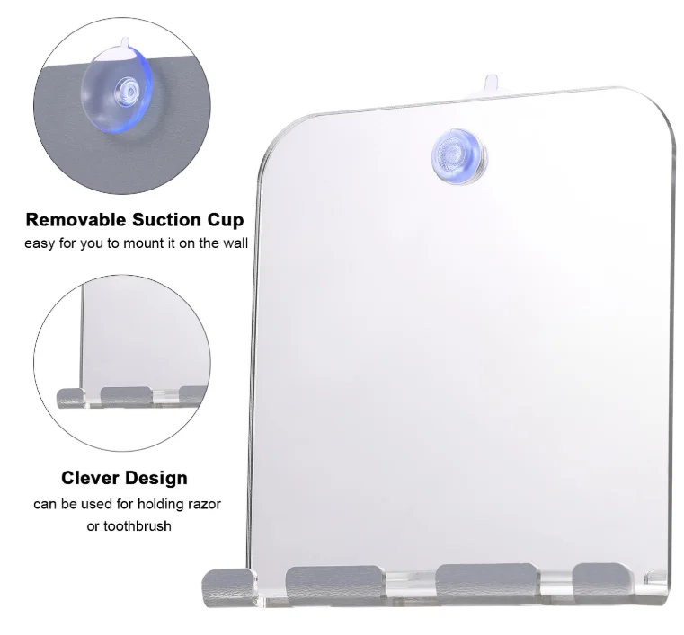 Bathroom Fogless Mirror for Beard Shaving Mirror with Holder Unbreakable
