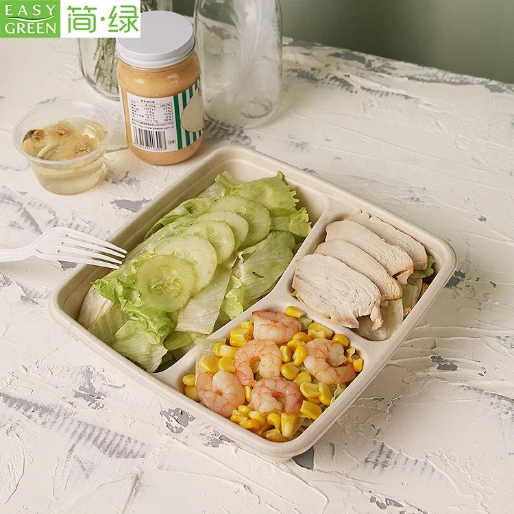  Биоразлагаемые одноразовые food grade 100% экологичен 3 отсек багасса пульпы ресторан на вынос контейнер для пищевых