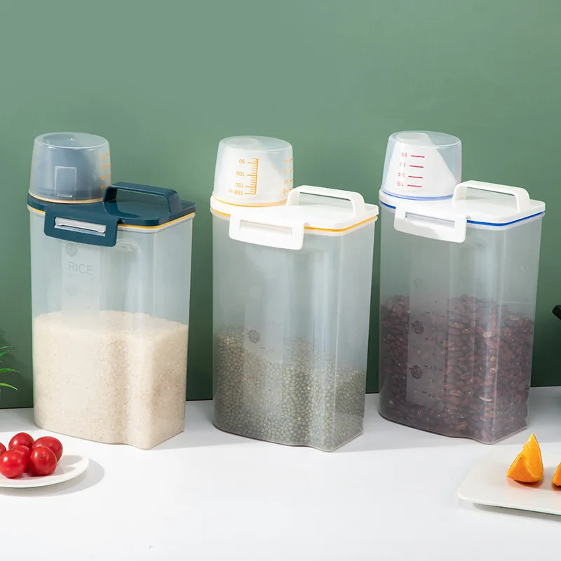 2022  New Airtight Design With Measuring Cup Pour Spout 4 L Capacities of Rice Dispenser Bin Cereal Containers Grain Storage