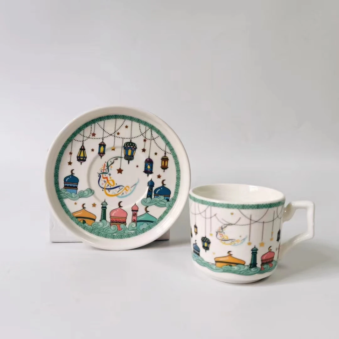 Ramadan 2024 Luxury Gift Set QIANHU Brand 110ml Porcelain Enamel 12PCS Turkish Arabic Espresso Coffee and Tea Cup Saucer