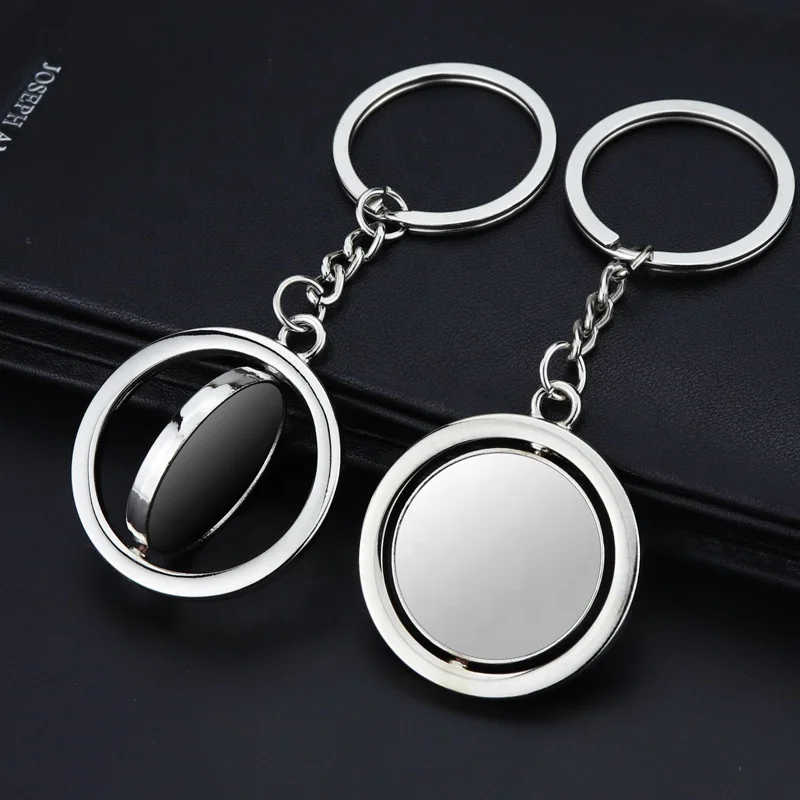 Cheap Bulk Stock Rotating Metal Keyring Blank Spinning Keychain Round Square Key chain