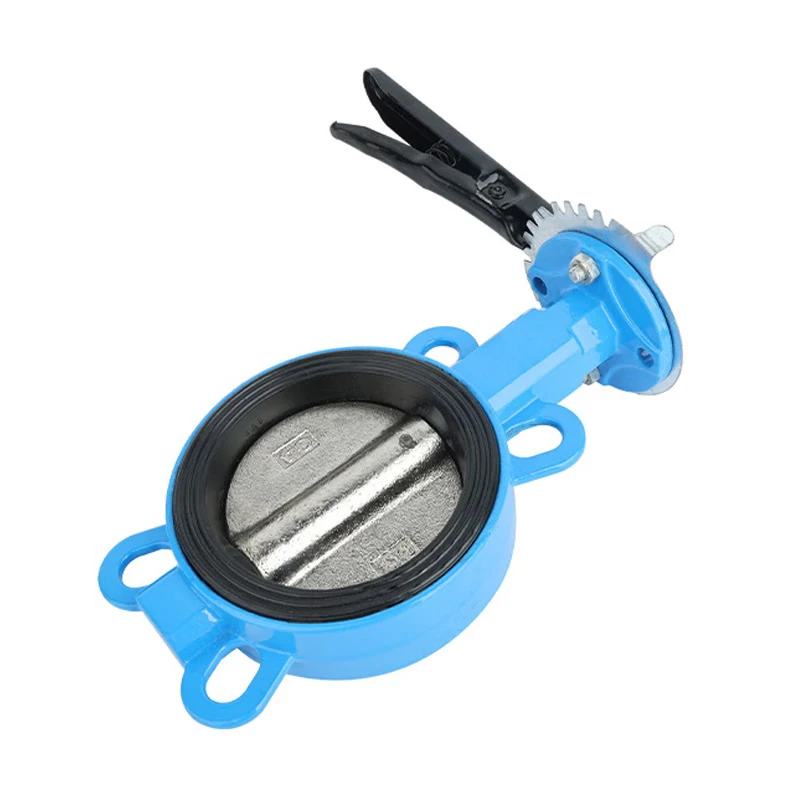 Manual double flanged butterfly valve with handle lever operator
