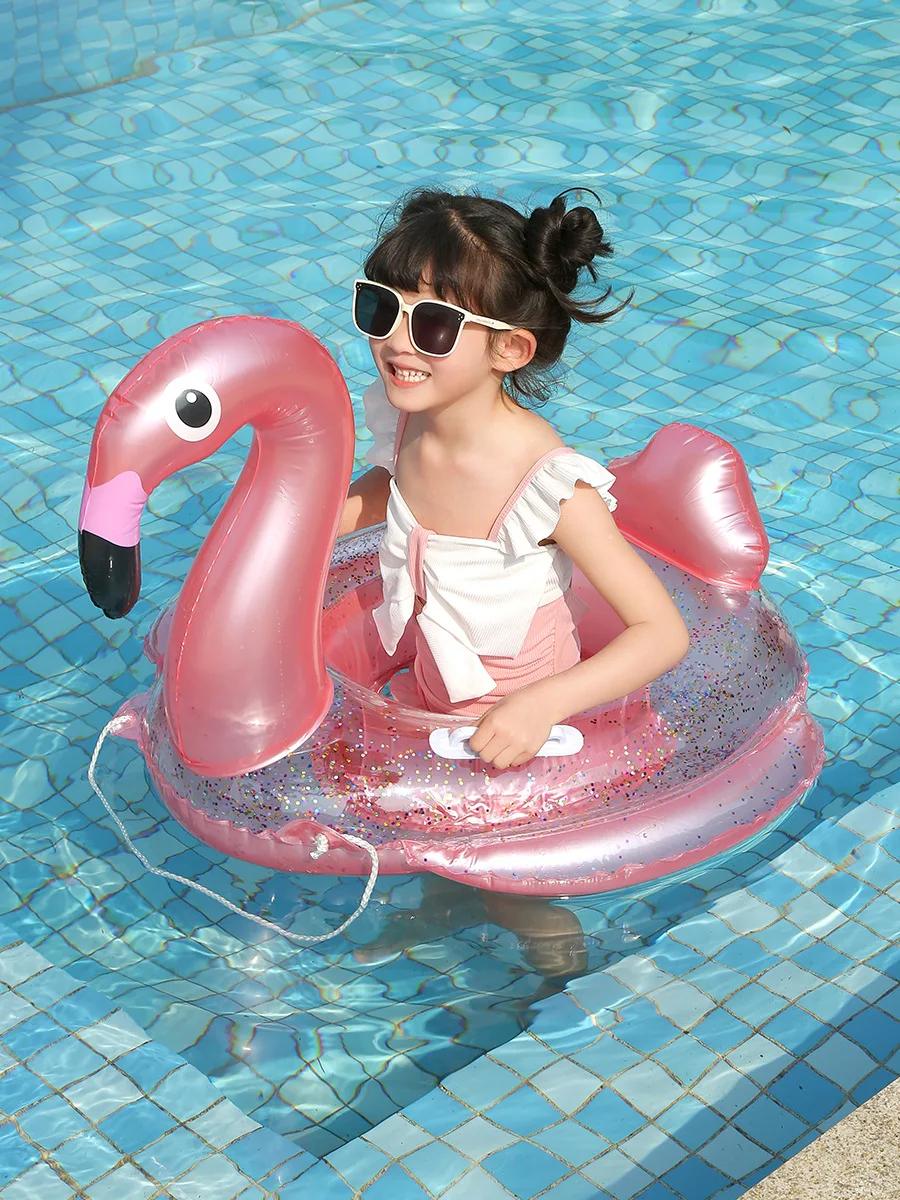 Summer Party Outdoor Water Recreation Swimming Pool Floats Access Glitter Flamingo Inflatable Swim Rings