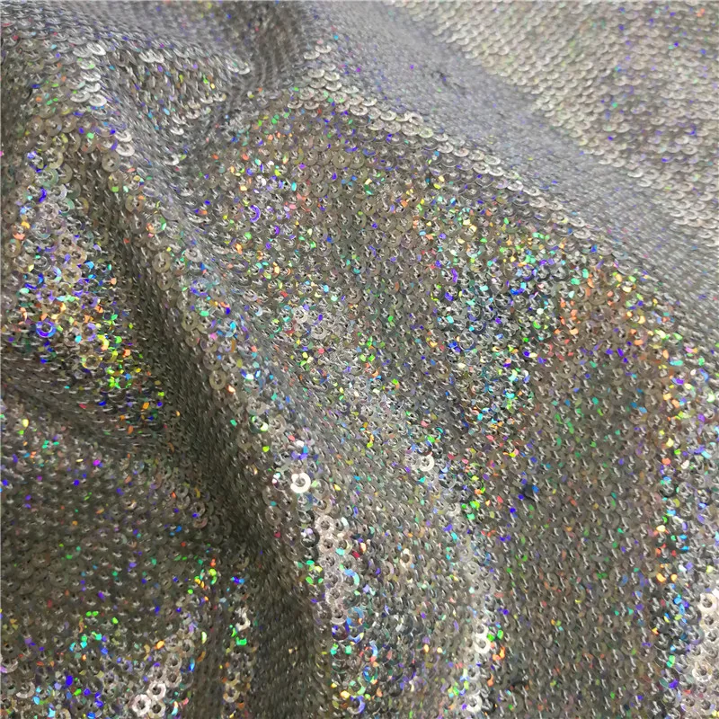 Wholesale 3MM Laser Colorful Sparkling Stripe Mermaid Crystal Sequin Embroidery Fabric for Party Dress