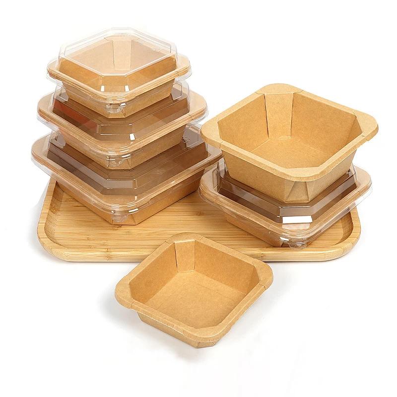 Wholesale Popular Disposable Octagon Shape Takeaway Food Paper Tray Square Paper Salad Bowls with Lids