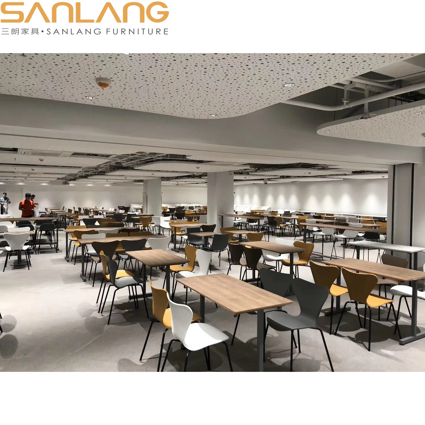 Northern europe style restaurant food court laminate furniture stainless steel leg metal luxury coffee tables dining table set