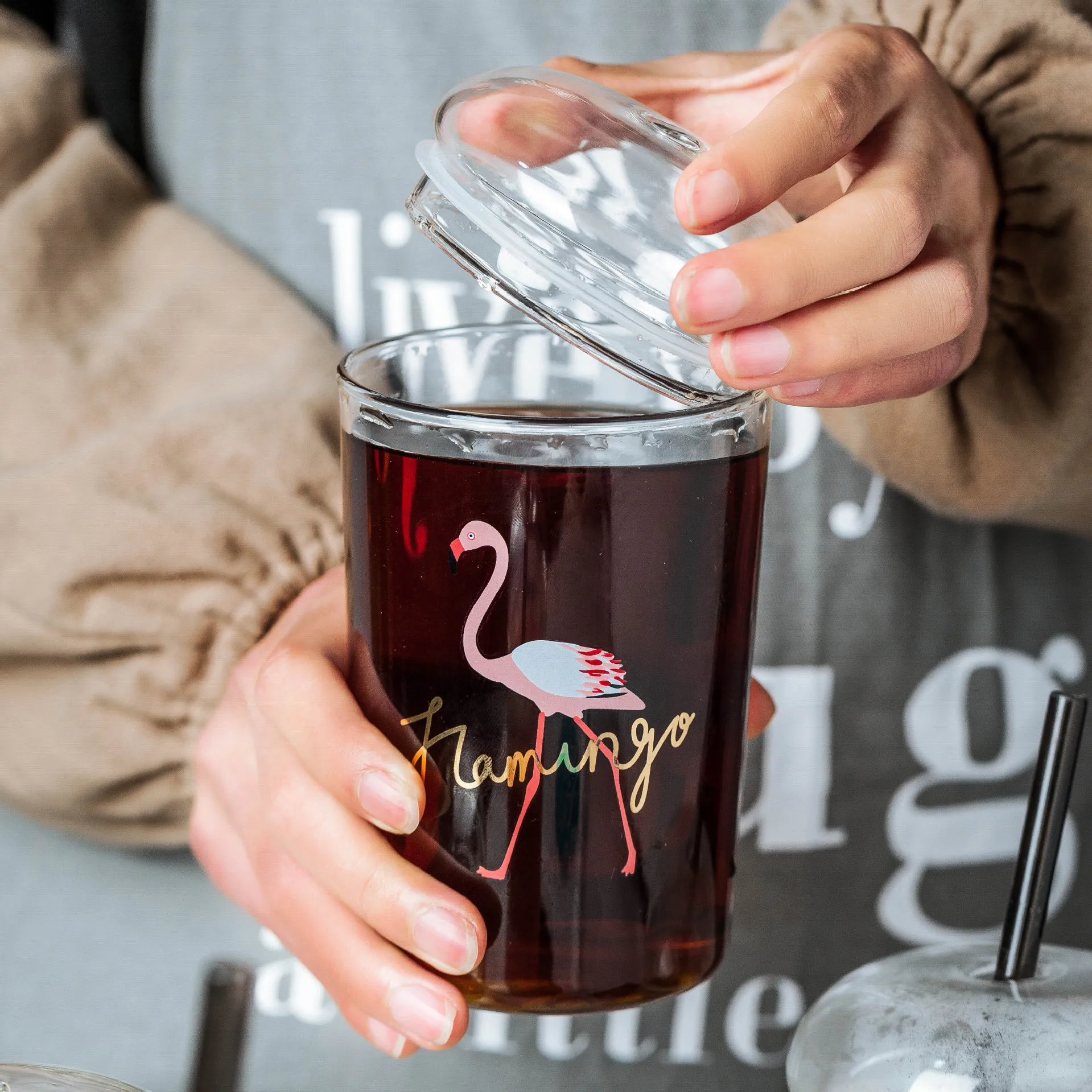 16oz High Borosilicate clear Glass can Cup with glass lids Transparent Coffee Cola Milk Breakfast Glass Juice  Mug with straws