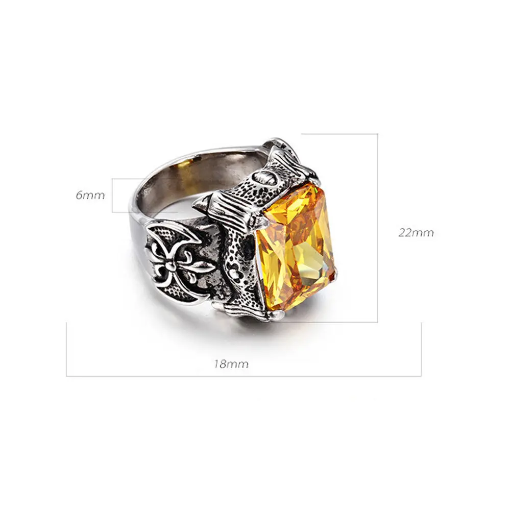 Fashion Dragon Carving Stainless Steel Square Large Rings Crystal Vintage Punk Mens Hip Hop Rings