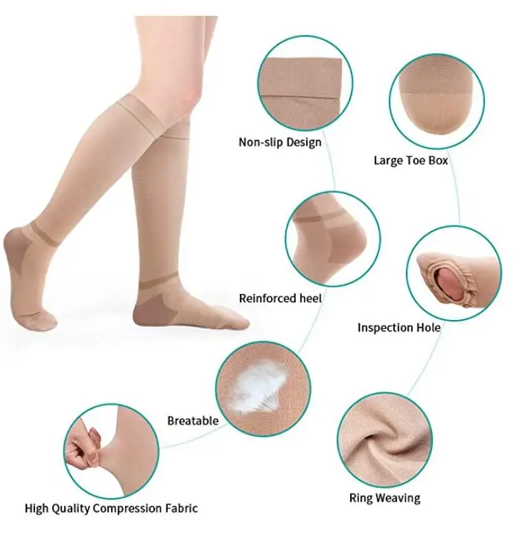 ITALY Machine High Quality Anti Embolism White Nylon  Compression Mid-tube socks 15-20 mmHg