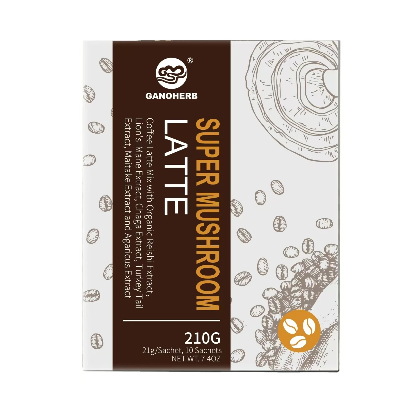 Ganoderma Coffee 100% Organic Certified Multi Mushroom Blend Instant Coffee Cafe Latte with Rich Flavor Smooth Texture Perfect