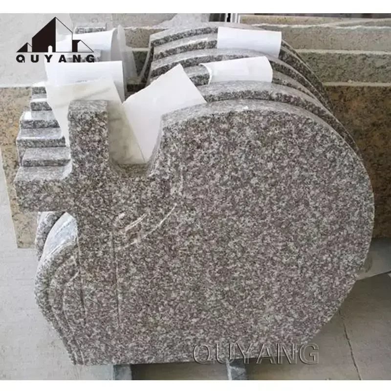 QUYANG Western Style Simple Deceased Grave Stone Cemetery Headstone Design Red Granite Cross Tombstone Monument