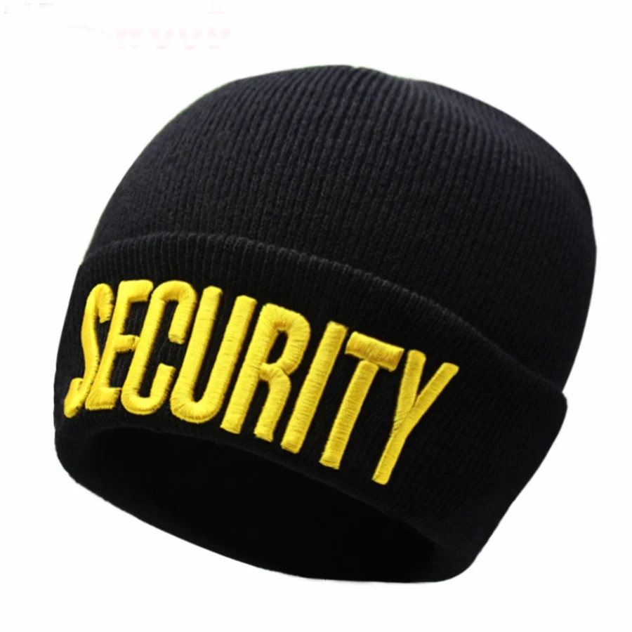 Custom Hot Sell Security Cap Military Style Mens Super Army Hat Security Winter Knitted Cap Wool Beanie With Embroidery Logo