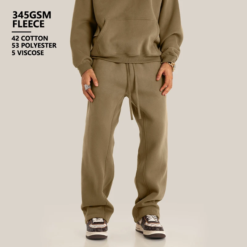 2024 Winter Open Leg Joggers Hombre Gym Cotton Fleece 345GSM Custom Wide Leg Sweatpants Casual Blank Training Pants