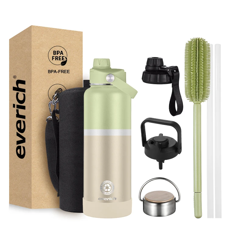 New Design Wide-Mouth 1000ml Stainless Steel Bottle Bamboo Lid Gradient Color Customizable Logo Dual-Wall Adults Sport Style