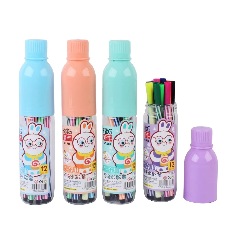 Students color pens 12 color washable watercolor pen Bottle 12 colours watercolor pen for art kids