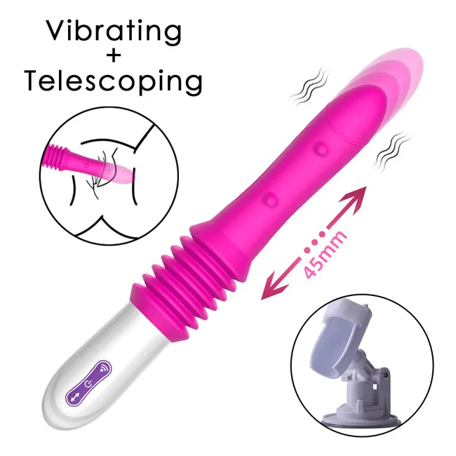 YIME Multi Frequency Retractable Vibrator G Spot Stimulating Silicone Thrusting Dildo Vibrator