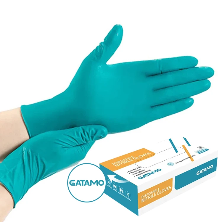 SN028 Wholesale food grade powder free 100pcs safety  guante nitrilo disposable green tattoo examination nitrile gloves