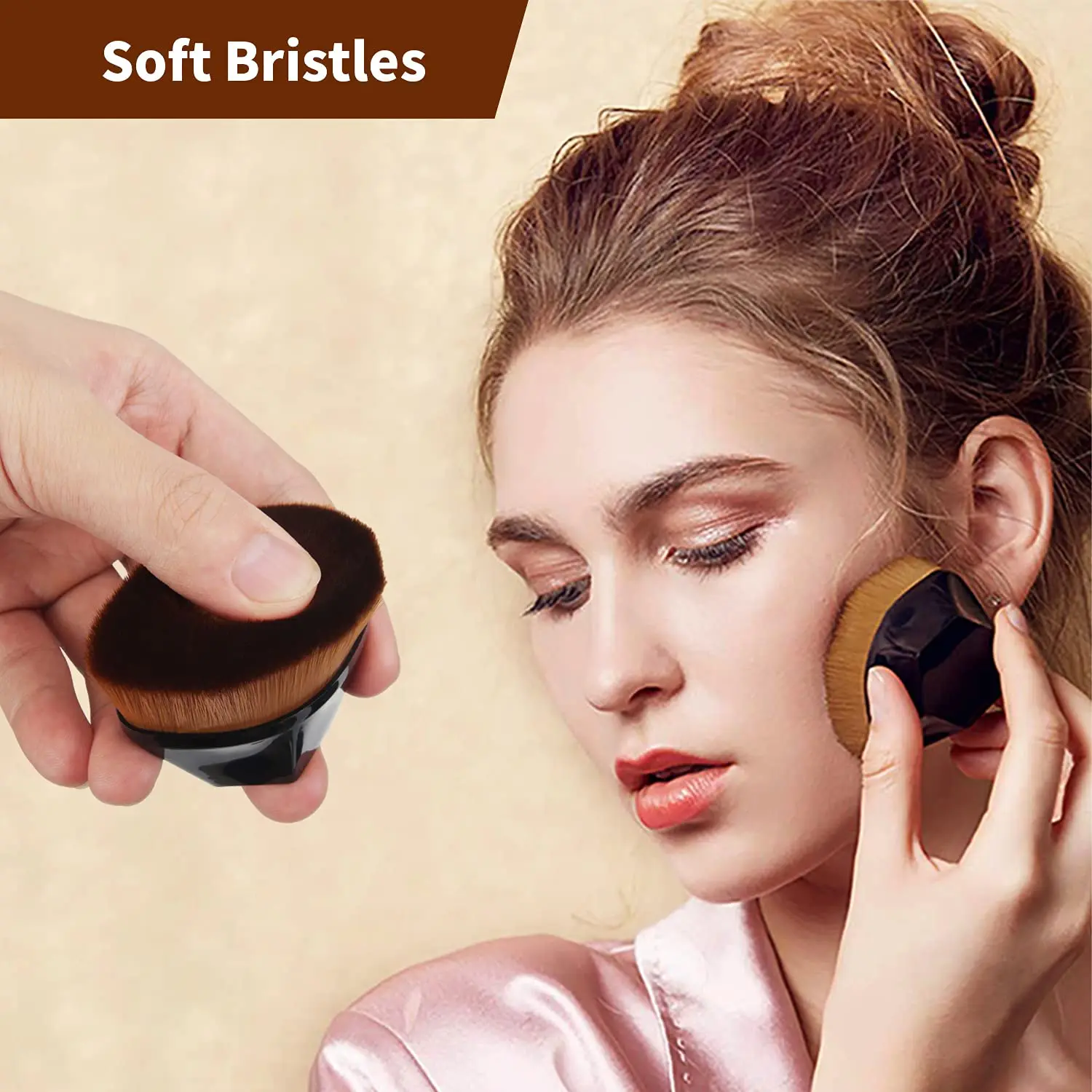 Foundation Flat Top Travel for Blending Liquid Cream or Powder Cosmetics with Protective Case Easy to Carry Make up Brush