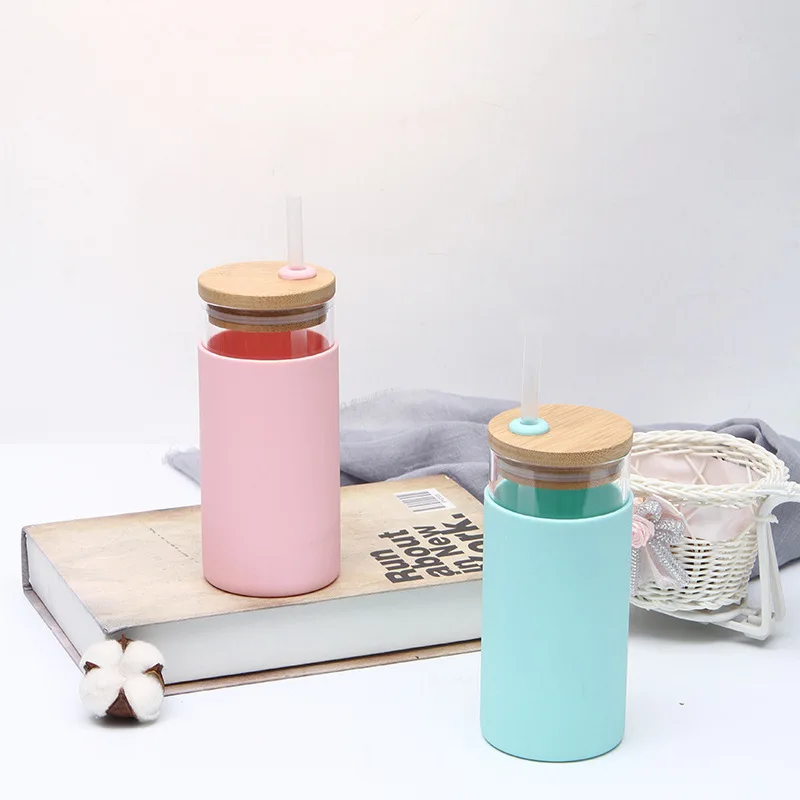 Mikenda bamboo lid silicon sleeve glass water drink bottle hot selling products glass bottle water