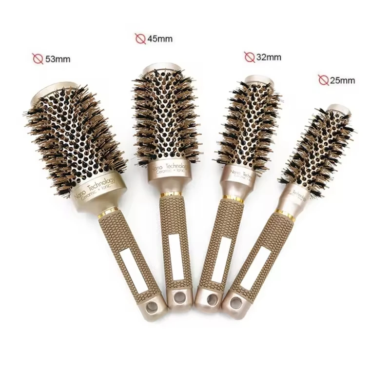 Factory Price Professional Custom Logo Heat Resistant Hairdressing Rolling Curly Round Hair Brush With Metal Base