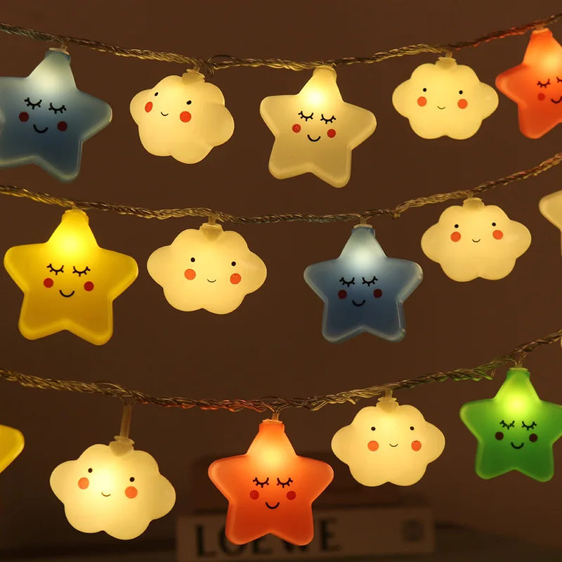 TSINYE LED Battery Powered Room Light Kids Cute Star Face Shape Lamp Corridor Decor Small Night Light Christmas String Light