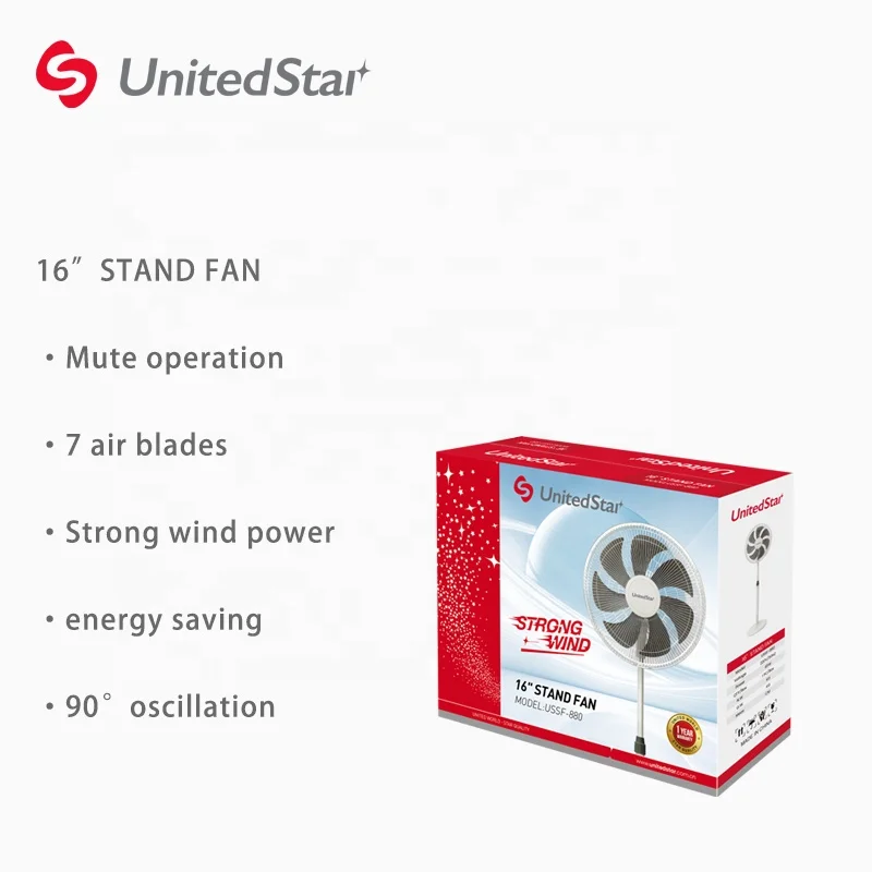 UnitedStar stock 7 air blades pedestal fan floor 16 inch plastic stand fan electric