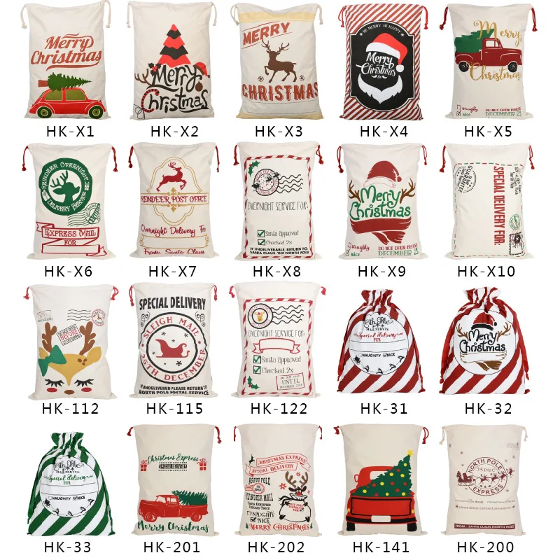 Red Cotton Canvas Custom LOGO Printed Sublimation Christmas Gift Packaging Bag Santa Sack with Drawstrings