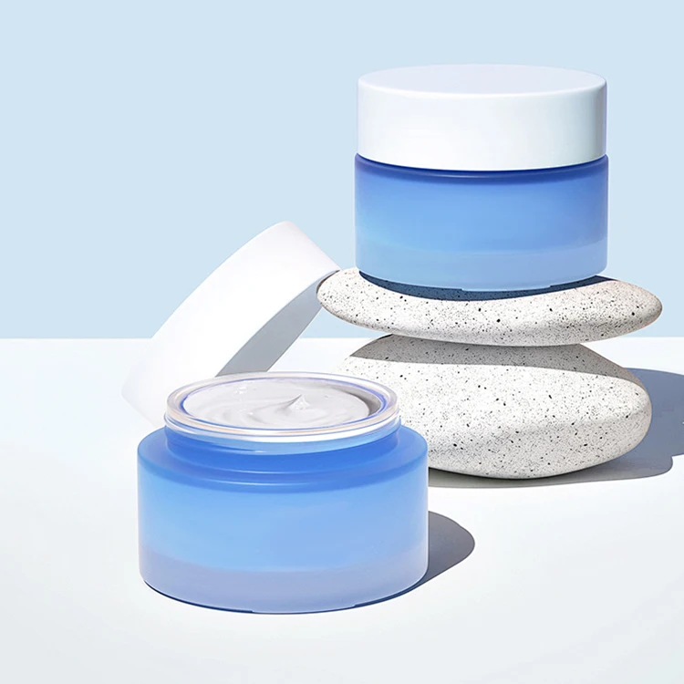 Custom 30 50g Matte Empty Skincare Packaging Luxury round Frosted Glass Cosmetic Jars Plastic Screw Lid Eye Facial Cream Jar