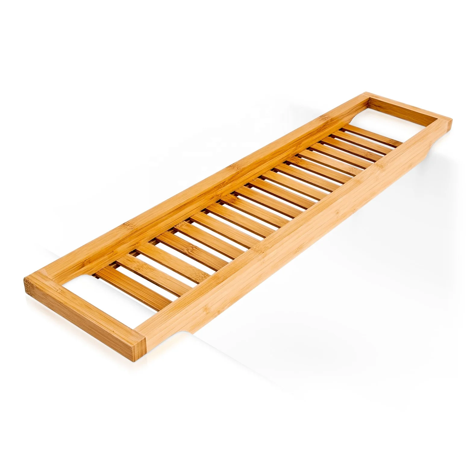 Luxury Eco-Friendly Bamboo Bathtub Caddy Tray Expandable Wooden Bath Tub Shelf Boxed Bathroom Accessory