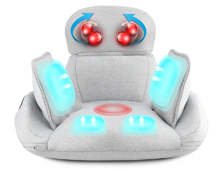 Portable Shiatsu Heated Massage Seat Cushion Electric Back Waist Relax Vibration Air Pressure Kneading Function Leg Spine Chair