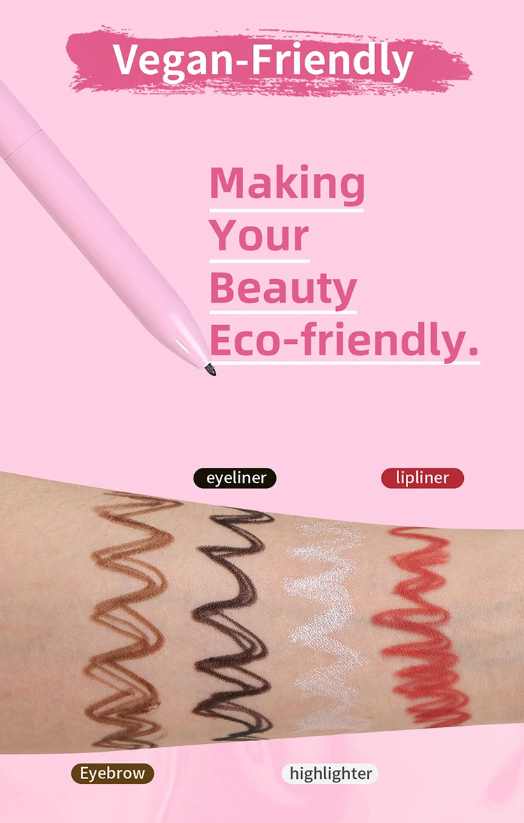 Private label makeup lip liner pencil 4-in-1 lipstick and lip liner set Waterproof make up pencil Eyeliner Eyebrow Lip Liner